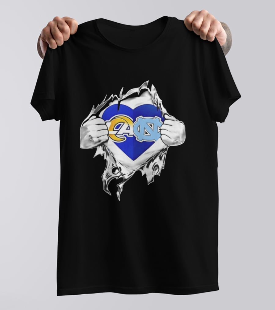 Los Angeles Rams Heart North Carolina Tar Heels Inside Me Football Fan Pride T-Shirt