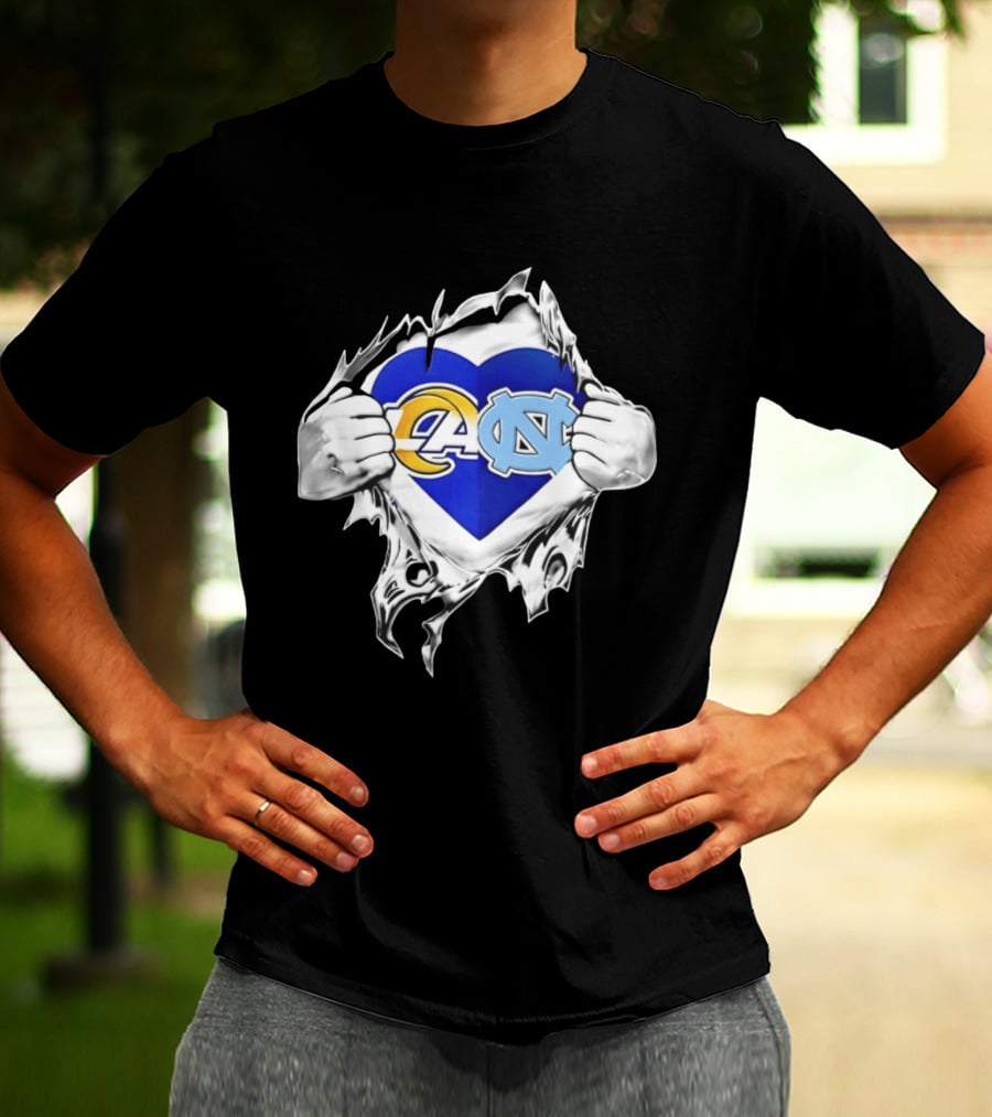 Los Angeles Rams Heart North Carolina Tar Heels Inside Me Football Fan Pride T-Shirt