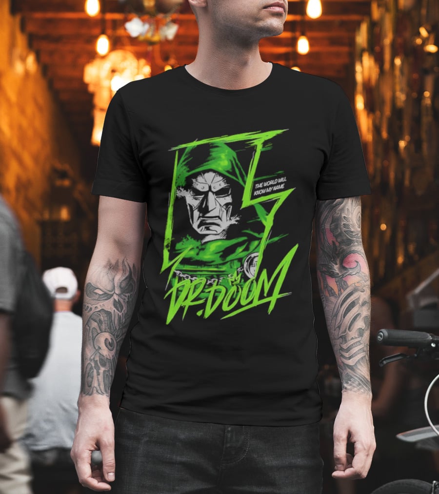 Masked Rebellion Dr Doom Comic Style Green T-Shirt