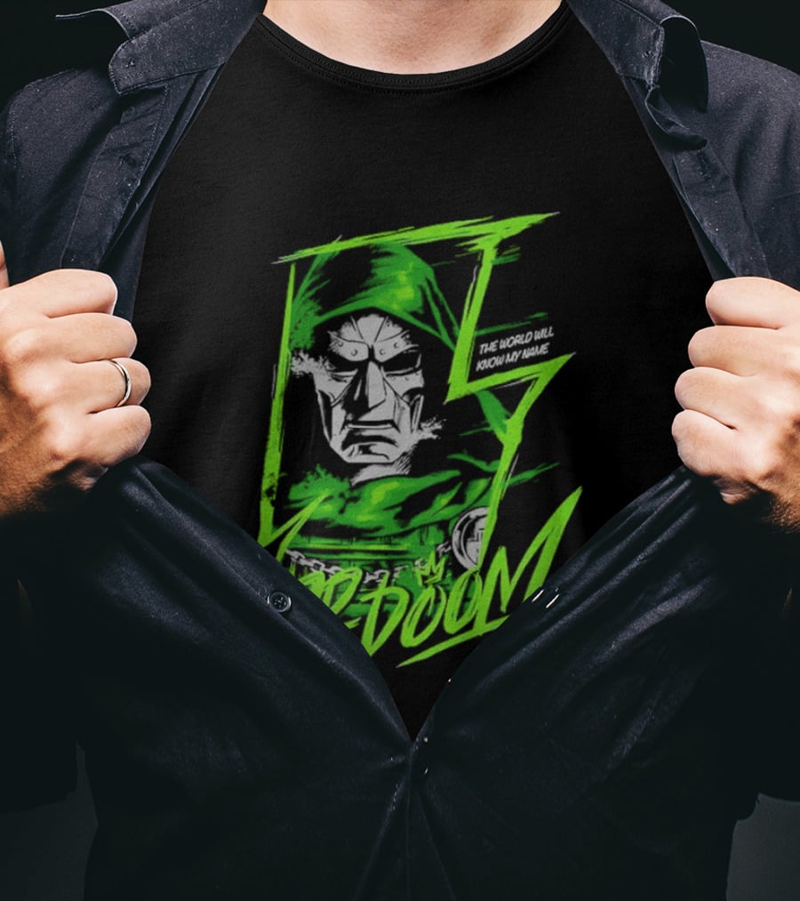 Masked Rebellion Dr Doom Comic Style Green T-Shirt