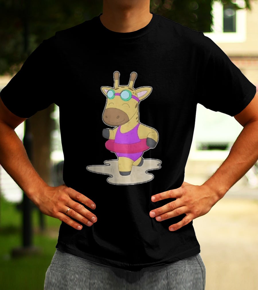 Giraffe Wearing Pink Swimsuit And Goggles With Inflatable Float Summer Fun T-Shirt