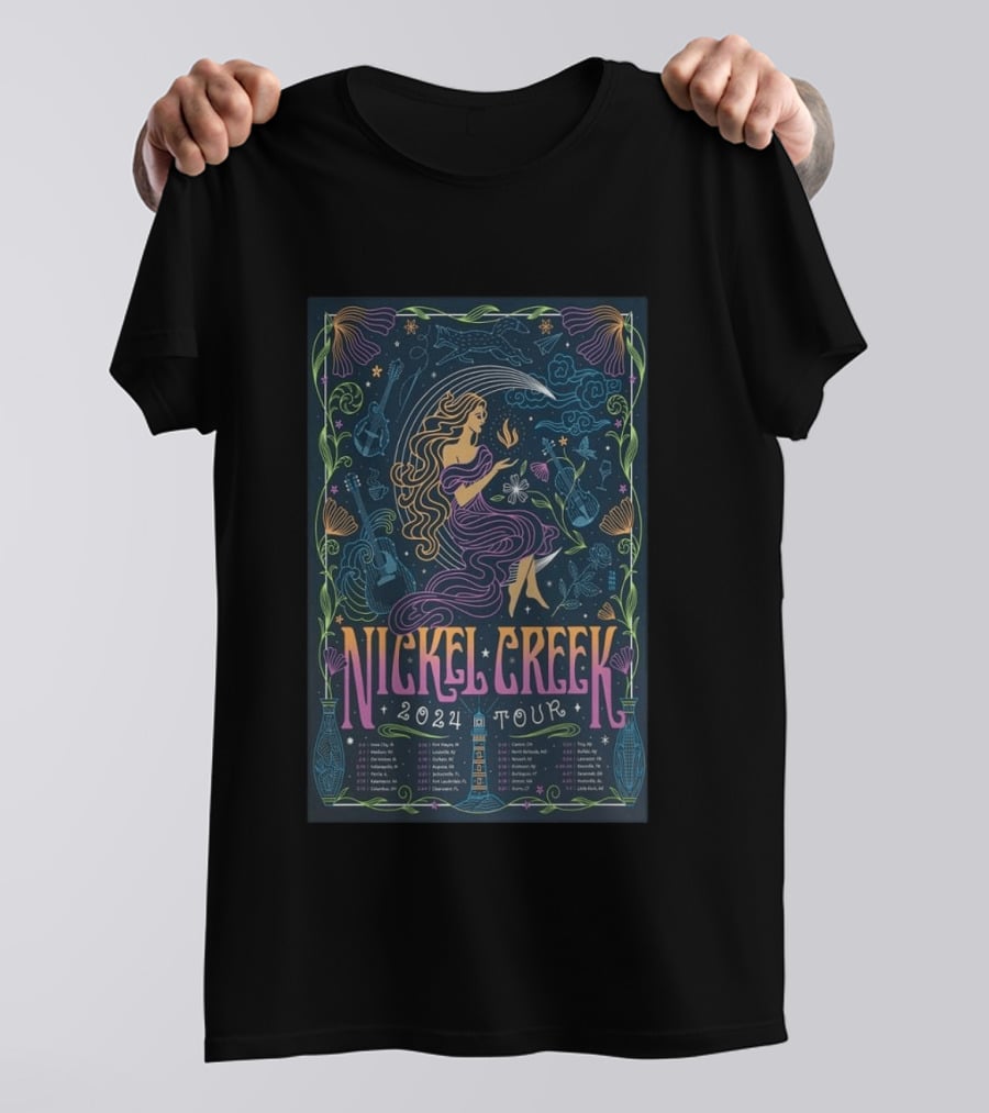 Nickel Creek 2024 Tour Mermaid And Musical Instruments T-Shirt