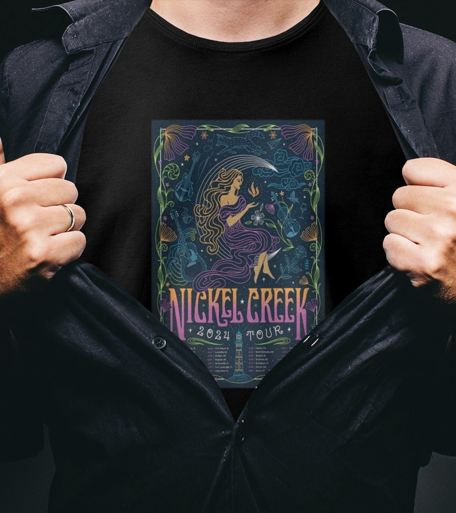 Nickel Creek 2024 Tour Mermaid And Musical Instruments T-Shirt