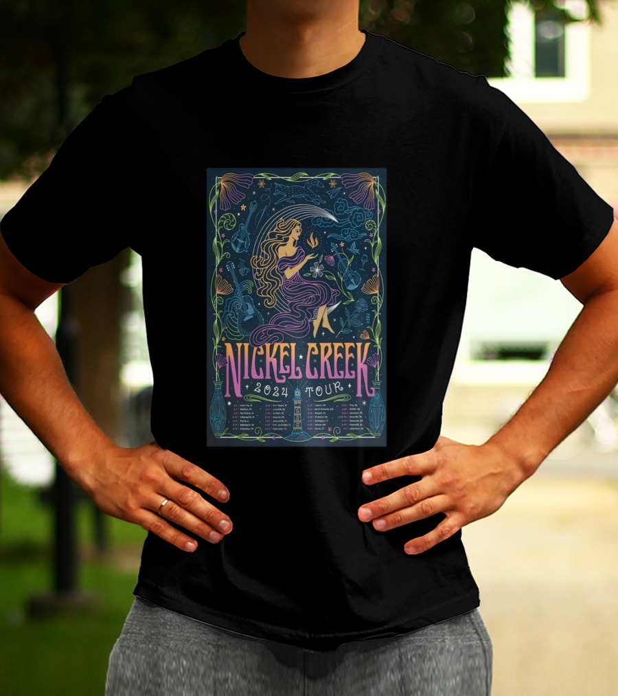 Nickel Creek 2024 Tour Mermaid And Musical Instruments T-Shirt