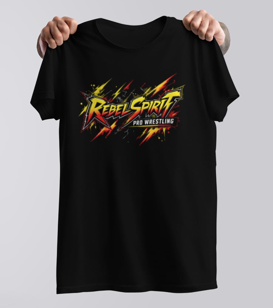 Rebel Spirit Pro Wrestling Spiky Lettering Paint Splatter Grunge Yellow Red Burst T-Shirt