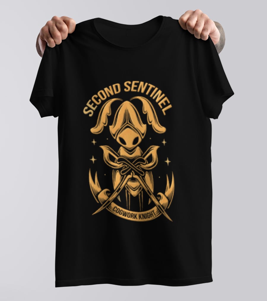 Second Sentinel Cogwork Knight Horned Insect Warrior Crossed Swords T-Shirt
