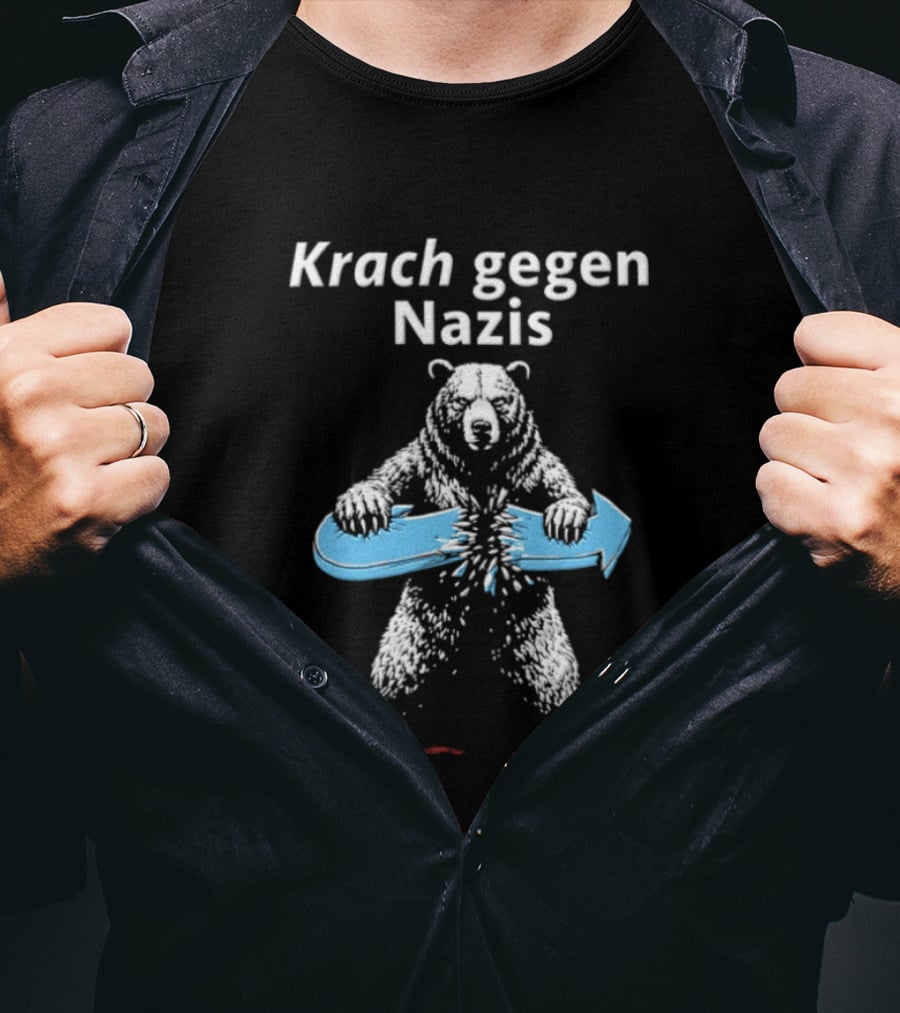 Krach Gegen Nazis Bear Breaking Blue Arrow T-Shirt