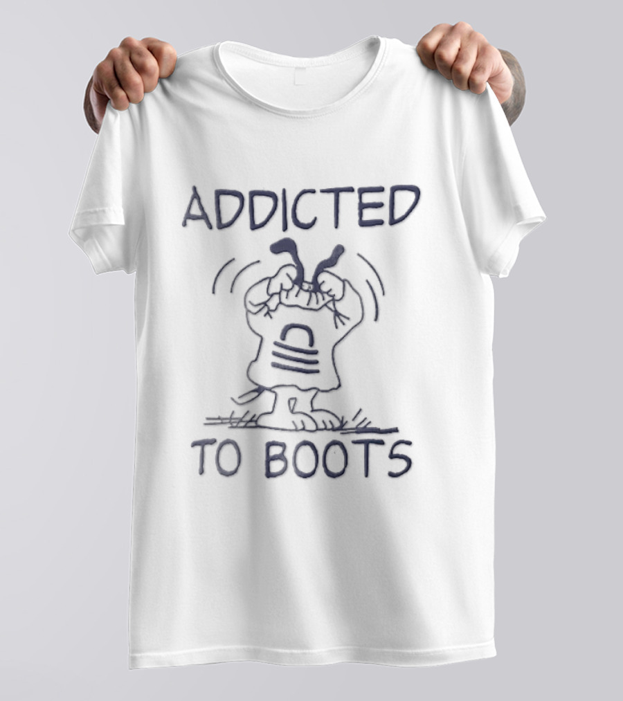Addicted To Boots Snoopy Cartoon Line Pulling Over Head Peanuts T-Shirt