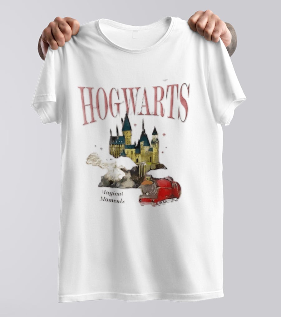 Hogwarts Castle Red Express Steam Train Magical Moments Hedwig Snowy Owl Watercolor T-Shirt