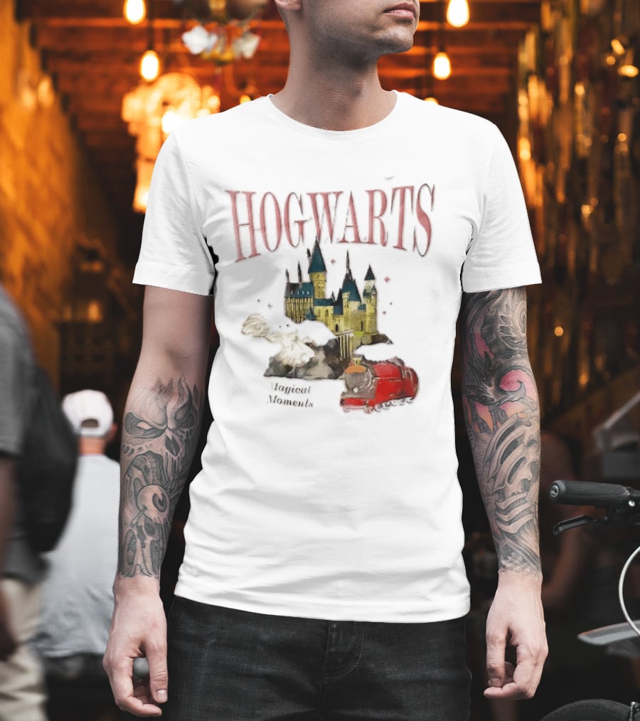 Hogwarts Castle Red Express Steam Train Magical Moments Hedwig Snowy Owl Watercolor T-Shirt