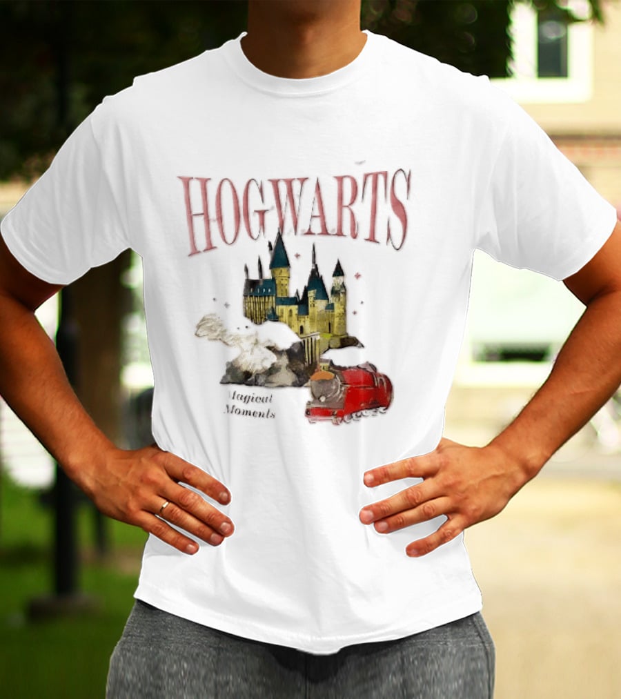 Hogwarts Castle Red Express Steam Train Magical Moments Hedwig Snowy Owl Watercolor T-Shirt