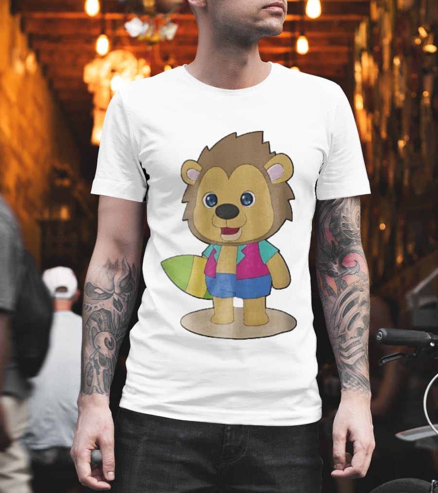 Lion Summer Surfing Adventure Cartoon T-Shirt