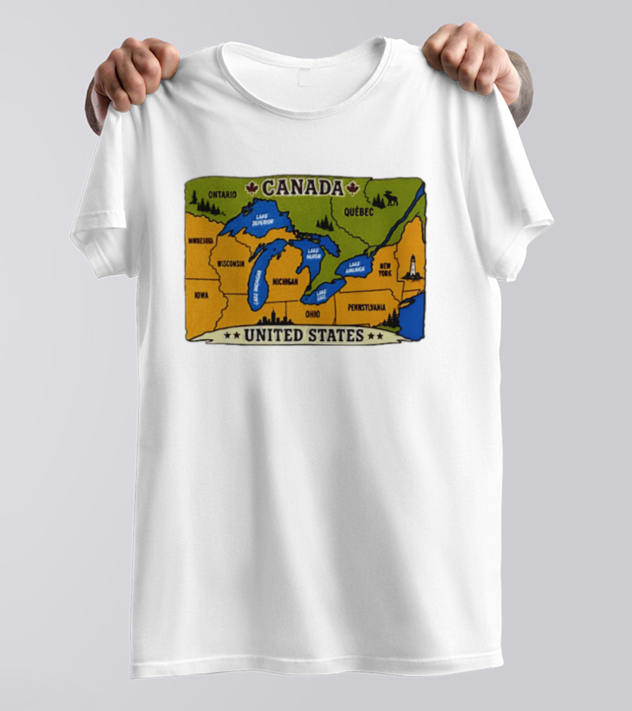 Map Of The Great Lakes Region Canada United States Ontario Québec Michigan Wisconsin New York Pennsylvania Minnesota Iowa T-Shirt