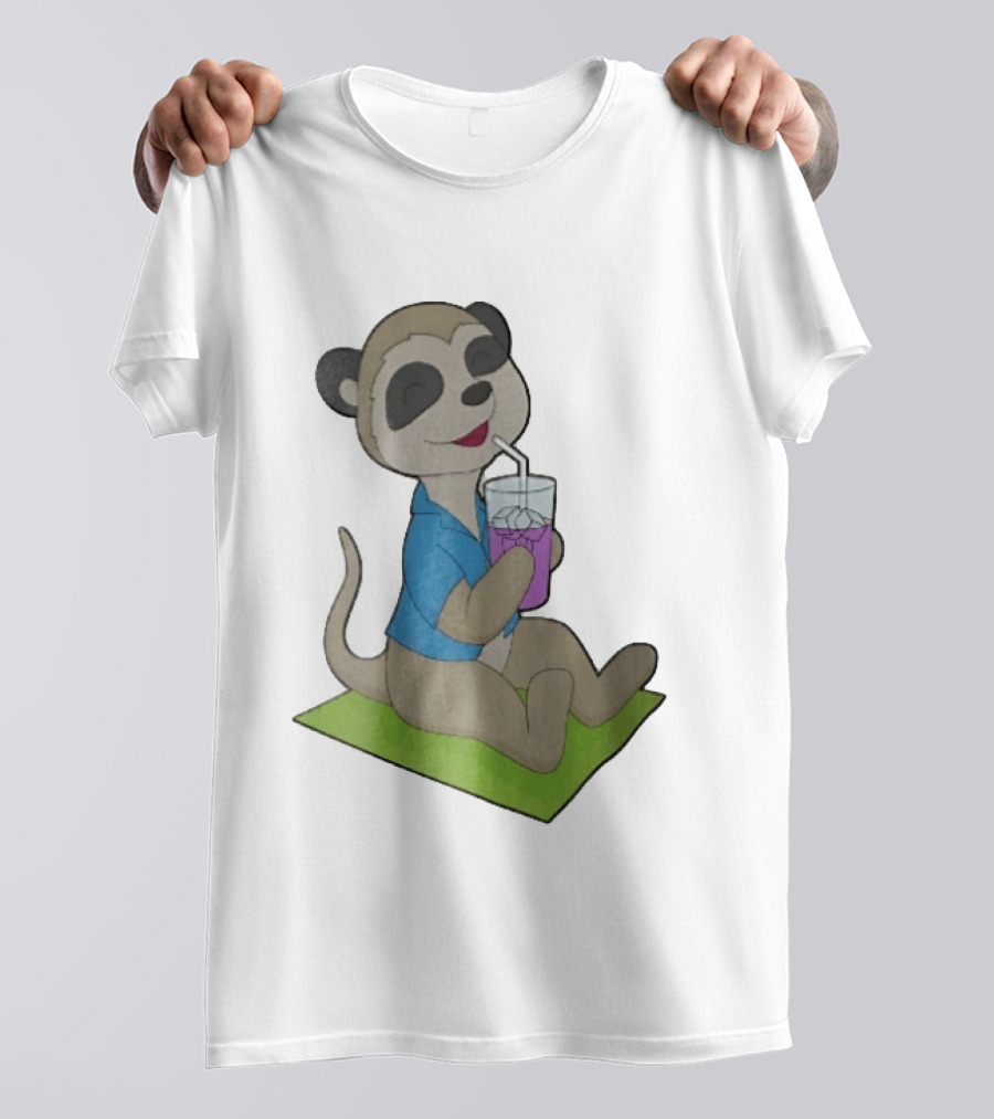 Meerkat Relaxing With Tropical Drink On Beach Towel Summer Fun T-Shirt