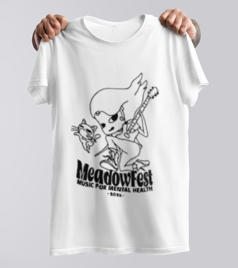 Meadowfest Dancing Cat Line Guitarist For Music And Mental Health T-Shirt