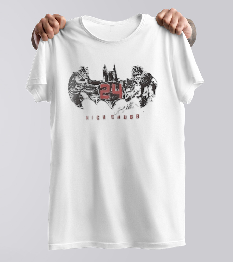 Nick Chubb 24 Cleveland Skyline Batman T-Shirt