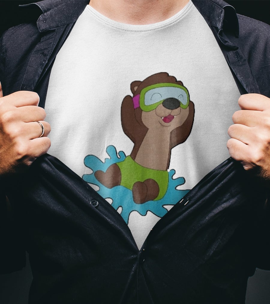 Otter Swimming With Goggles Playful Summer Splash T-Shirt
