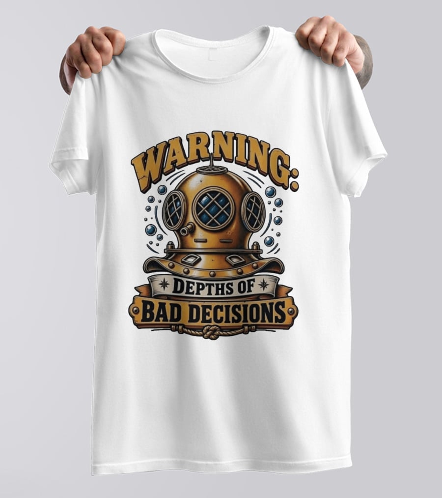 Warning Depths Of Bad Decisions Vintage Diving Helmet Adventure T-Shirt