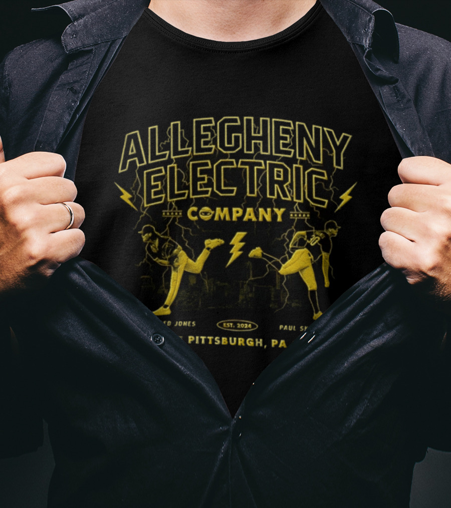 Allegheny Electric Company Jared Jones Vs Paul Skenes Pittsburgh PA 2024 T-Shirt