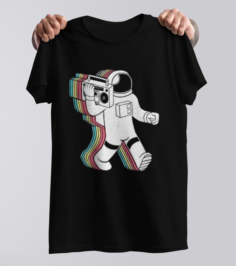 Astronaut Carrying Boombox Retro Colorful Vibes T-Shirt