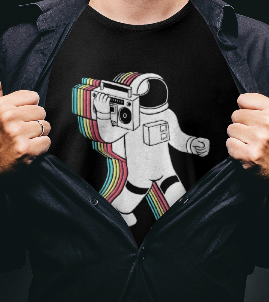 Astronaut Carrying Boombox Retro Colorful Vibes T-Shirt