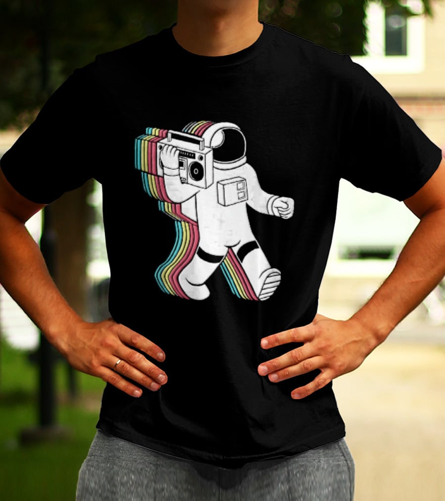 Astronaut Carrying Boombox Retro Colorful Vibes T-Shirt
