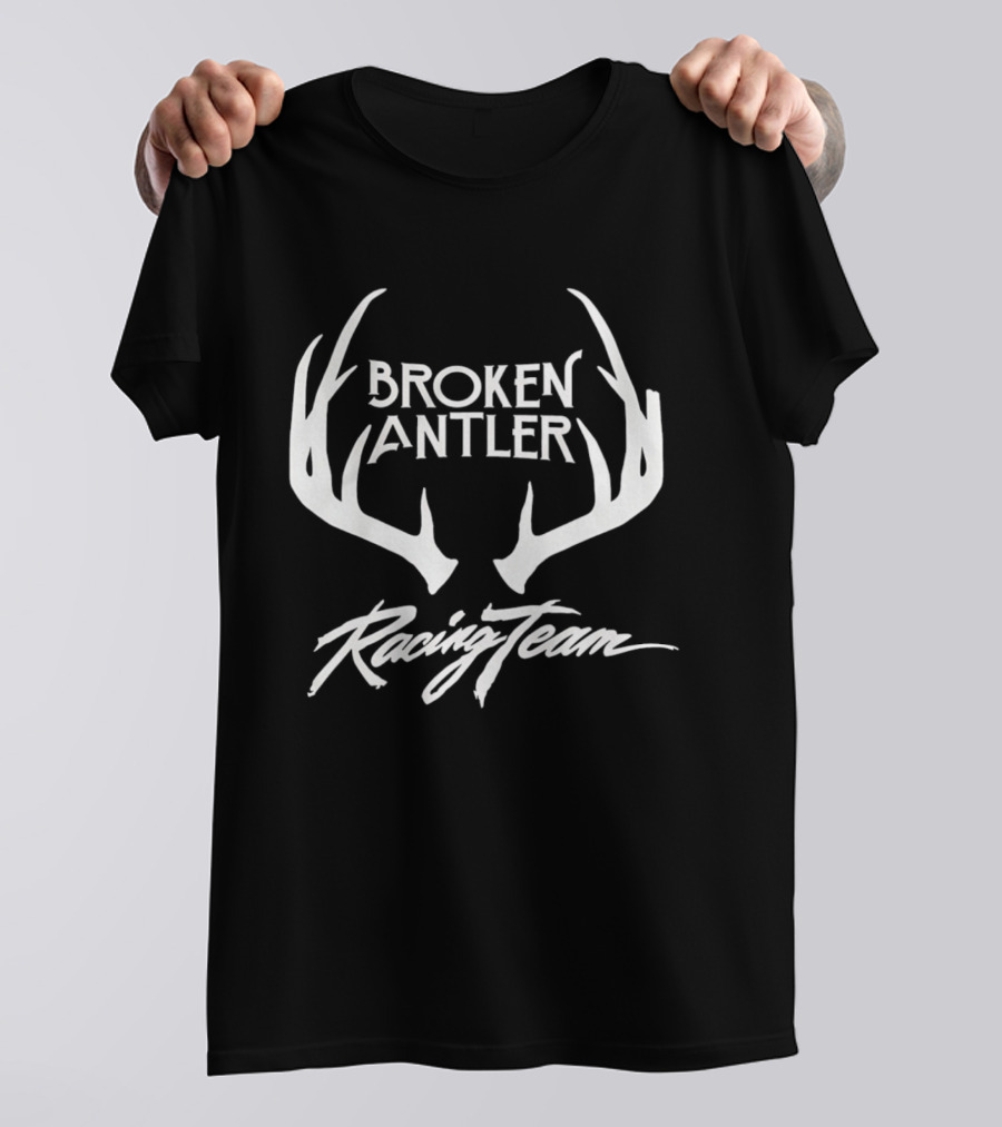 Broken Antler Racing Team Antlers Graphic Clean White Font T-Shirt
