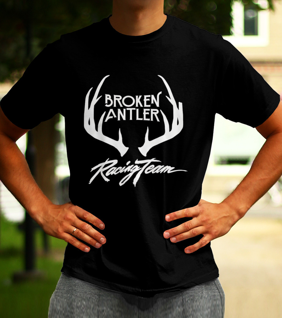 Broken Antler Racing Team Antlers Graphic Clean White Font T-Shirt