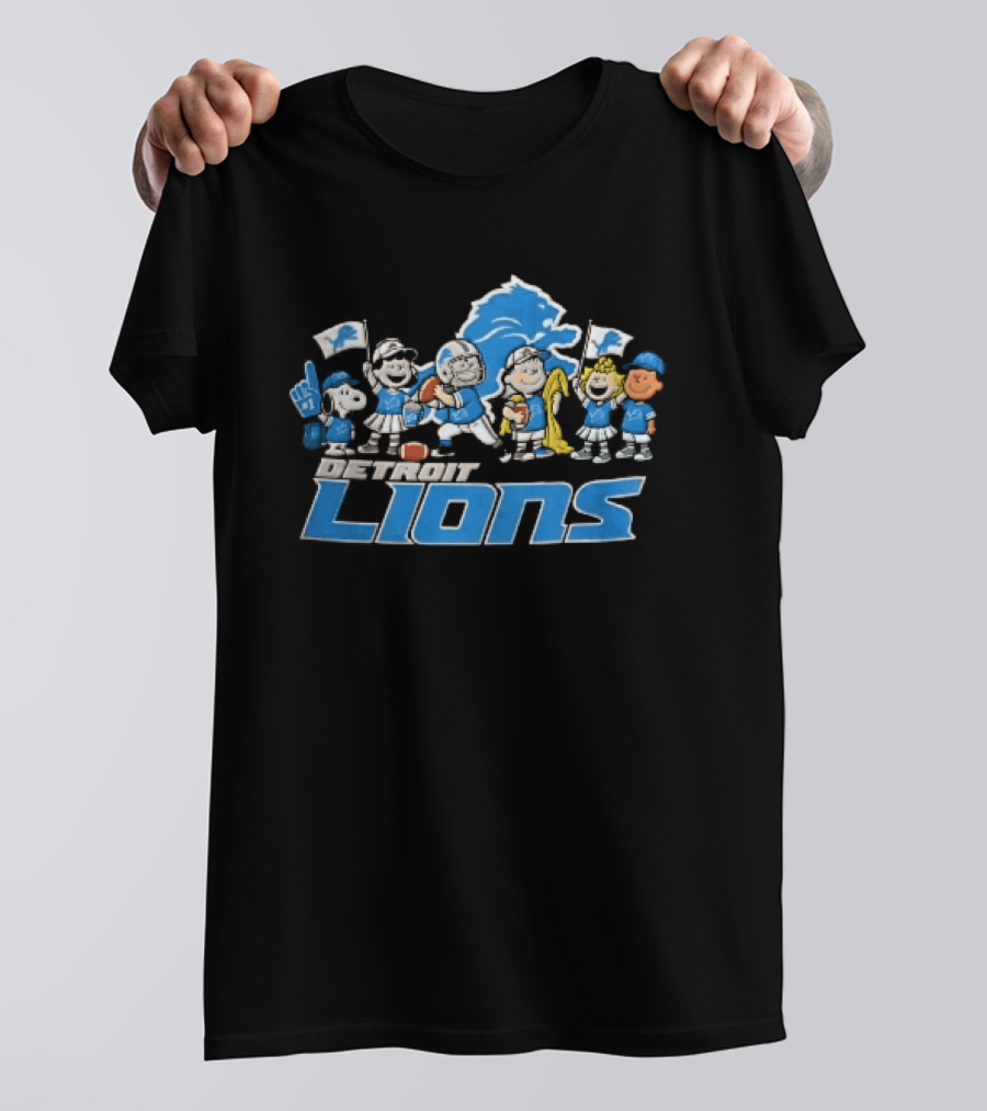 Detroit Lions Noel Peanuts Characters Christmas Football Celebration T-Shirt