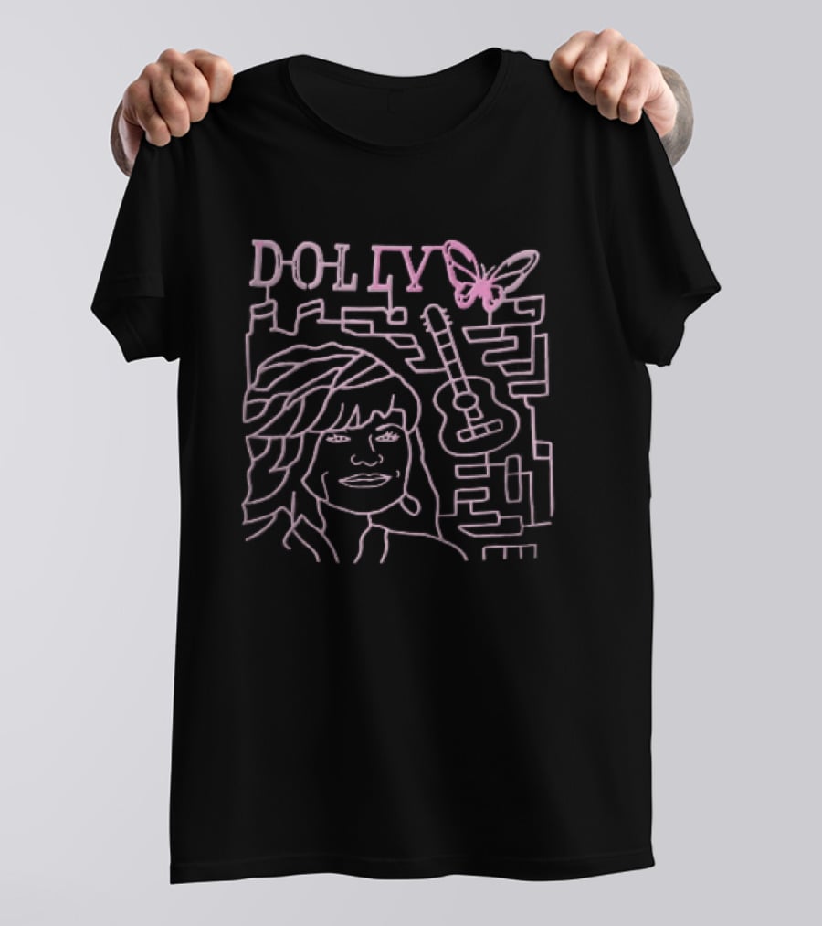 Dolly Music Guitar Butterfly Pink Line T-Shirt