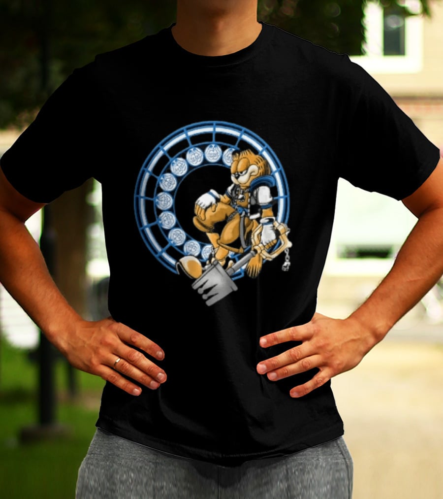 Kingdom Hearts Cat Keyblade Garfield Crossover Keyblade Wielder In Blue Circle T-Shirt