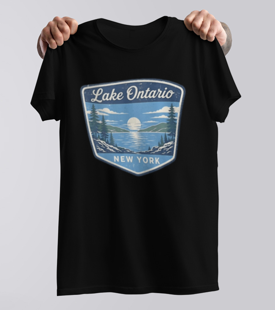 Lake Ontario New York Scenic Nature Badge With Trees And Lake Scene T-Shirt