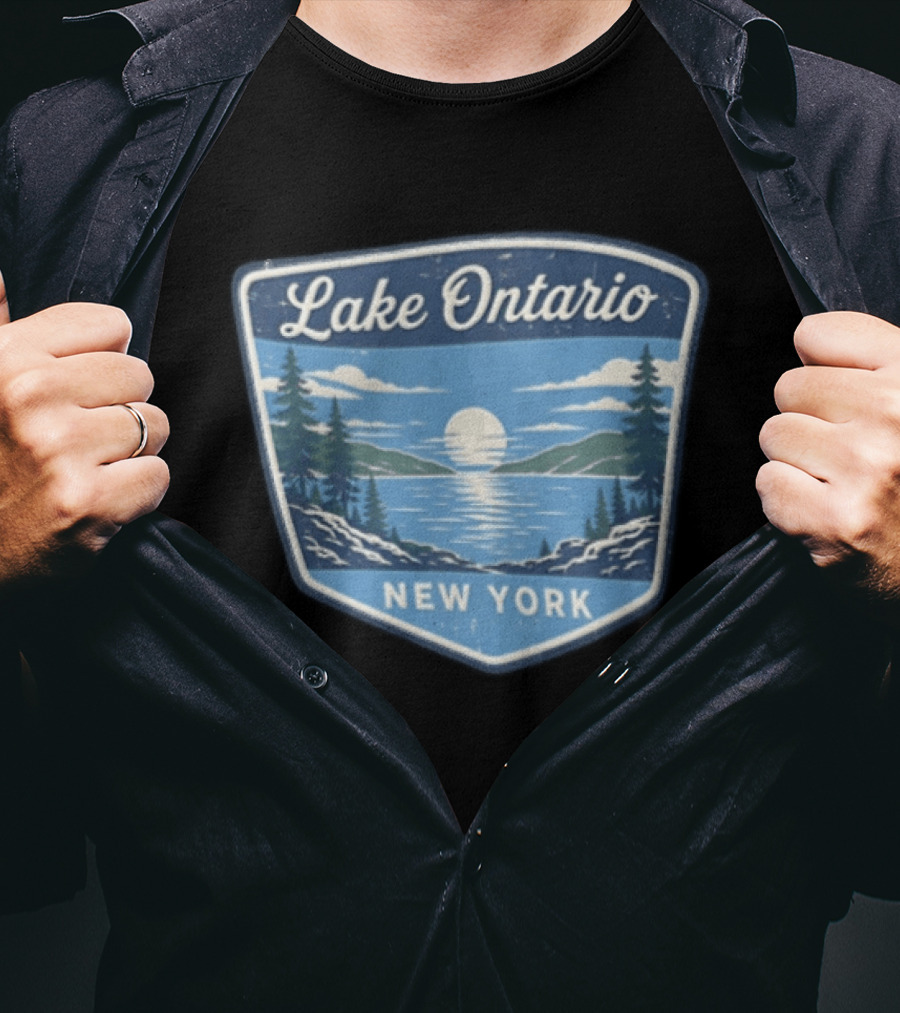 Lake Ontario New York Scenic Nature Badge With Trees And Lake Scene T-Shirt