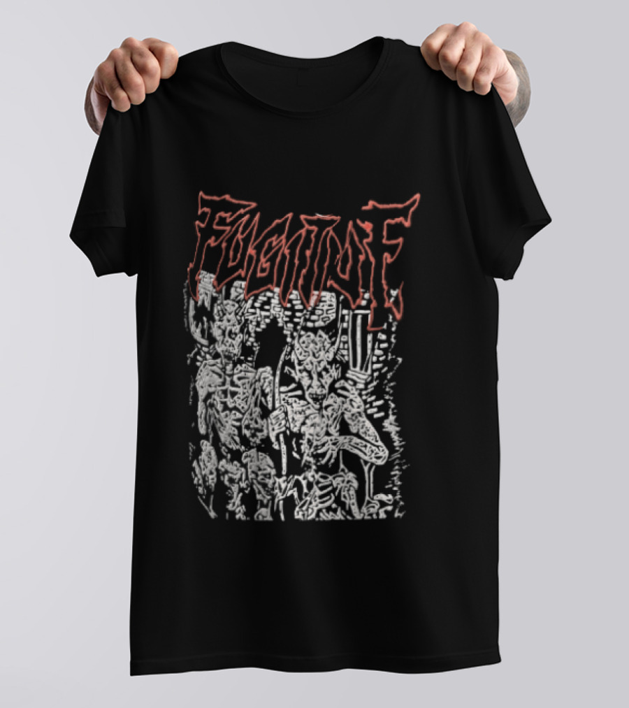 Fugitof Demon Skull Red Text White Skeleton T-Shirt