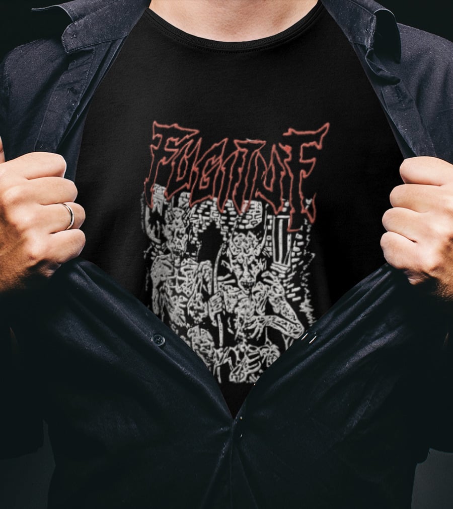 Fugitof Demon Skull Red Text White Skeleton T-Shirt