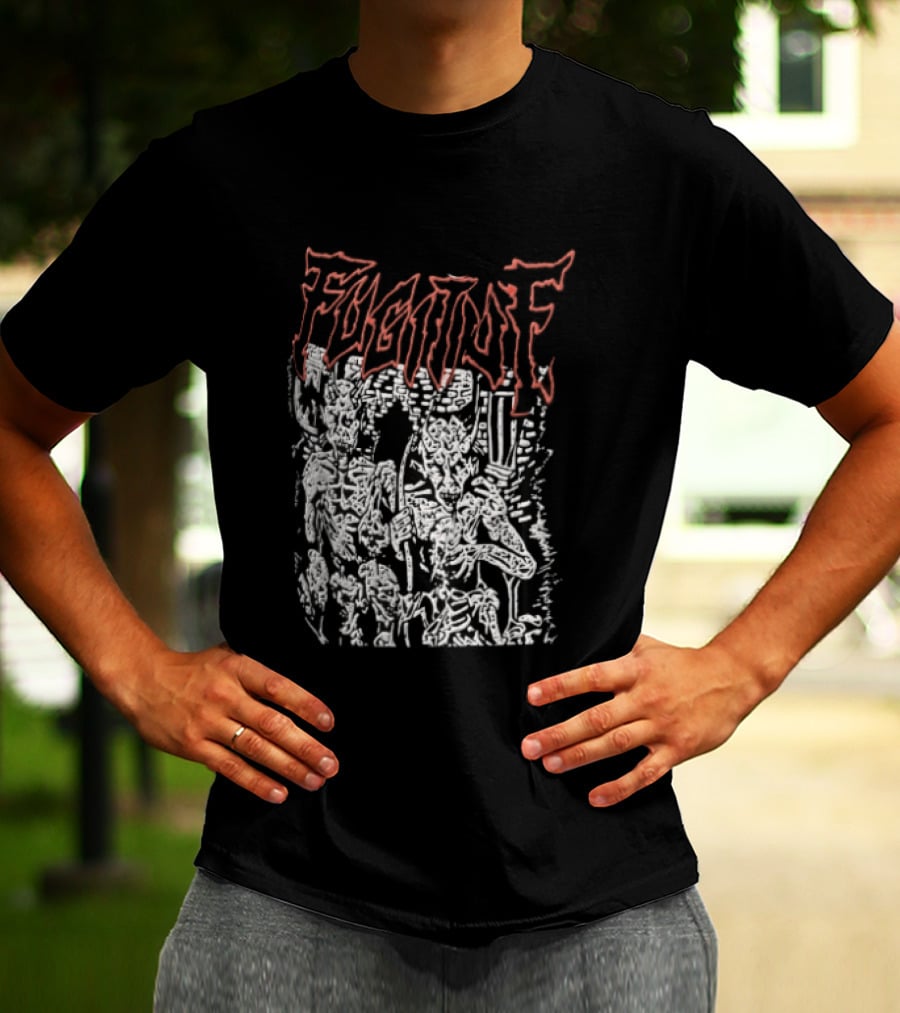 Fugitof Demon Skull Red Text White Skeleton T-Shirt