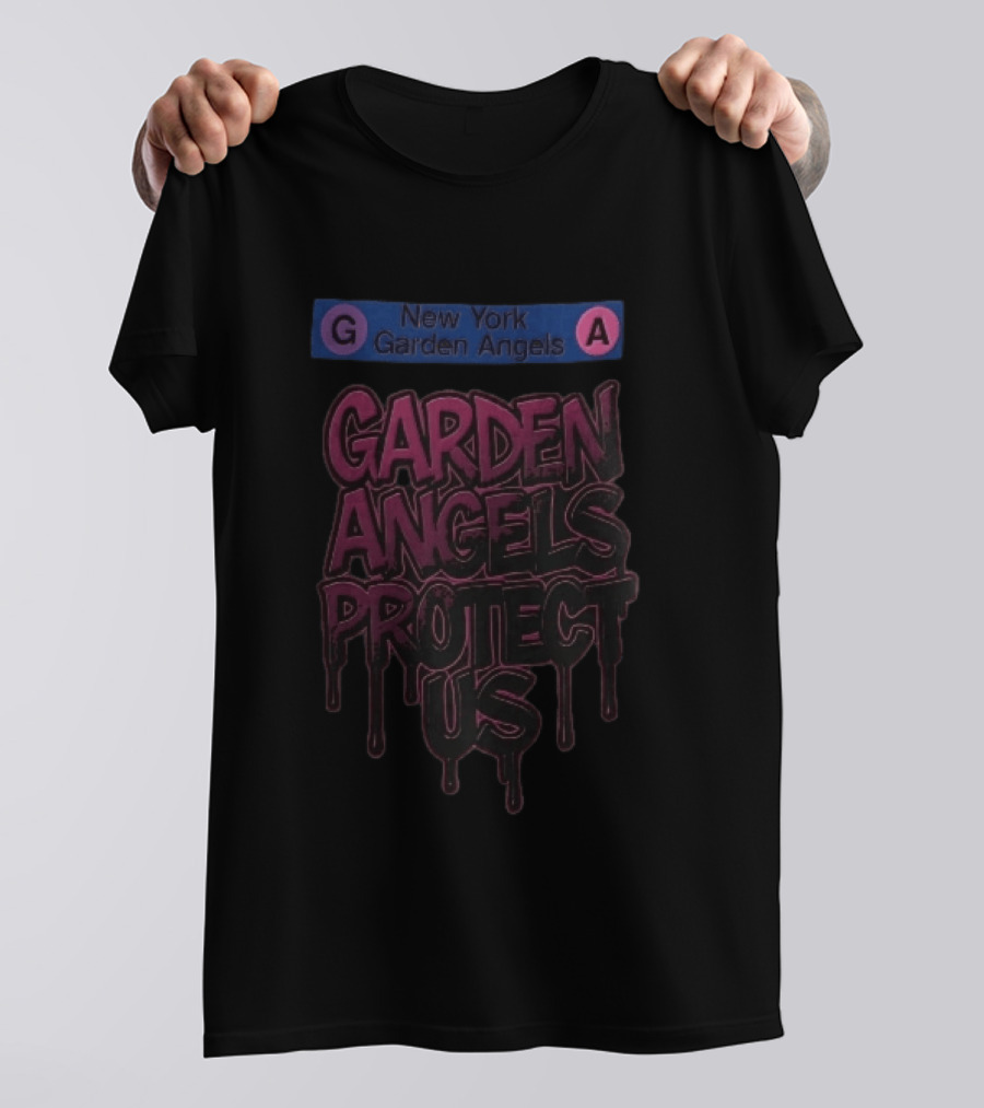 New York Garden Angels Protect Us Dripping Graffiti Subway Sign T-Shirt