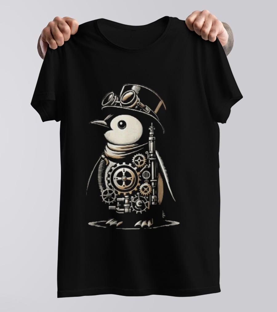 Steampunk Penguin Top Hat Goggles Gear Cogs Victorian T-Shirt