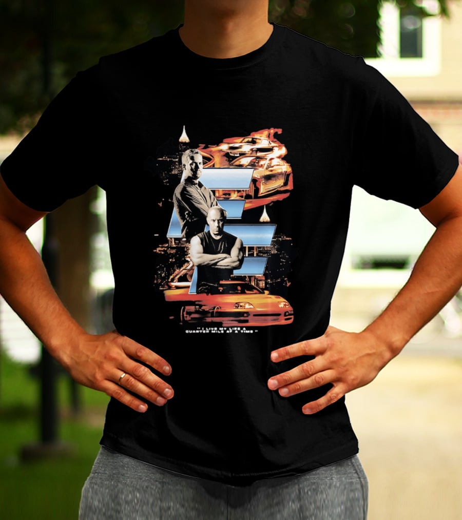 The Fast And The Furious Paul Walker Vin Diesel Cars And Cityscape T-Shirt