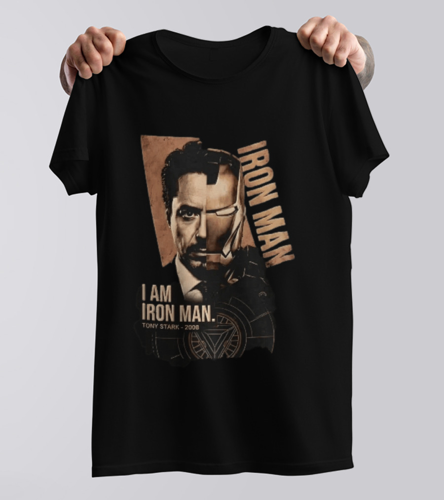 I Am Iron Man Tony Stark 2008 Robert Downey Jr Split Face Iron Man T-Shirt