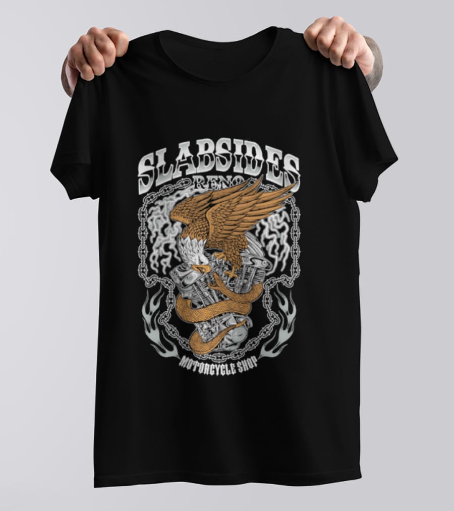 Slabsides Reno Motorcycle Eagle With Snake V Twin Engine T-Shirt