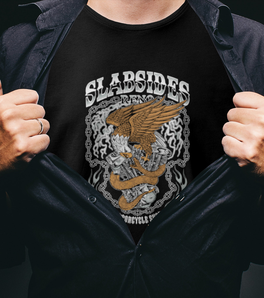 Slabsides Reno Motorcycle Eagle With Snake V Twin Engine T-Shirt