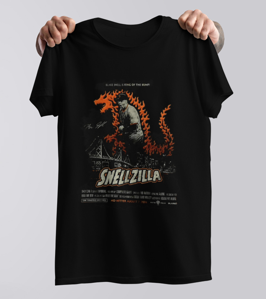 Blake Snell Snellzilla No Hitter August 7 2024 King Of The Bump San Francisco San Diego Padres T-Shirt