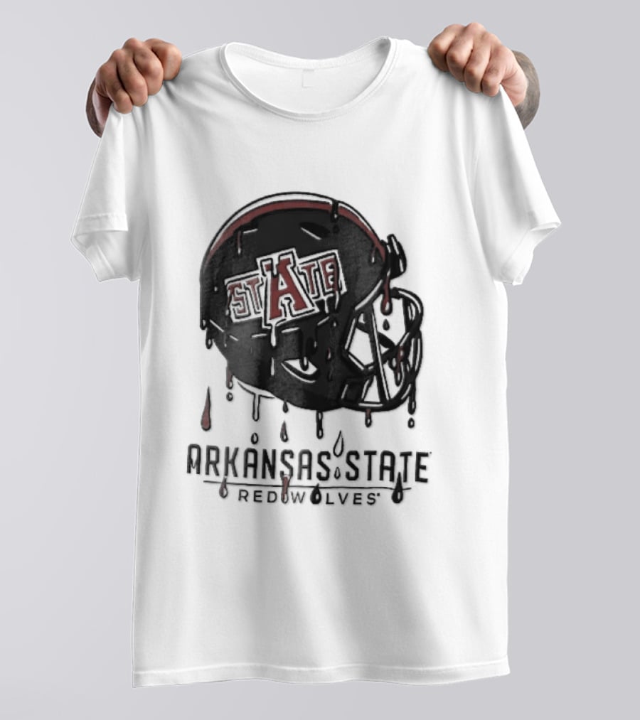 Arkansas State Redwolves State Dripping Liquid Paint Football Helmet T-Shirt