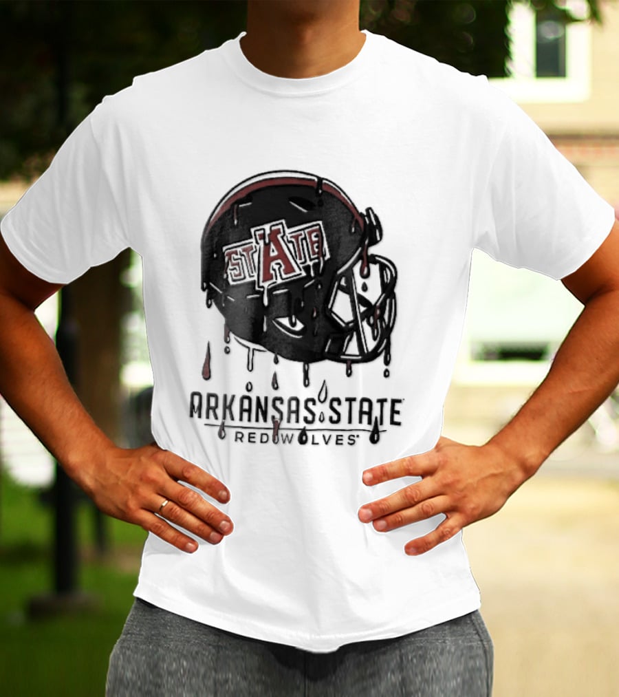 Arkansas State Redwolves State Dripping Liquid Paint Football Helmet T-Shirt