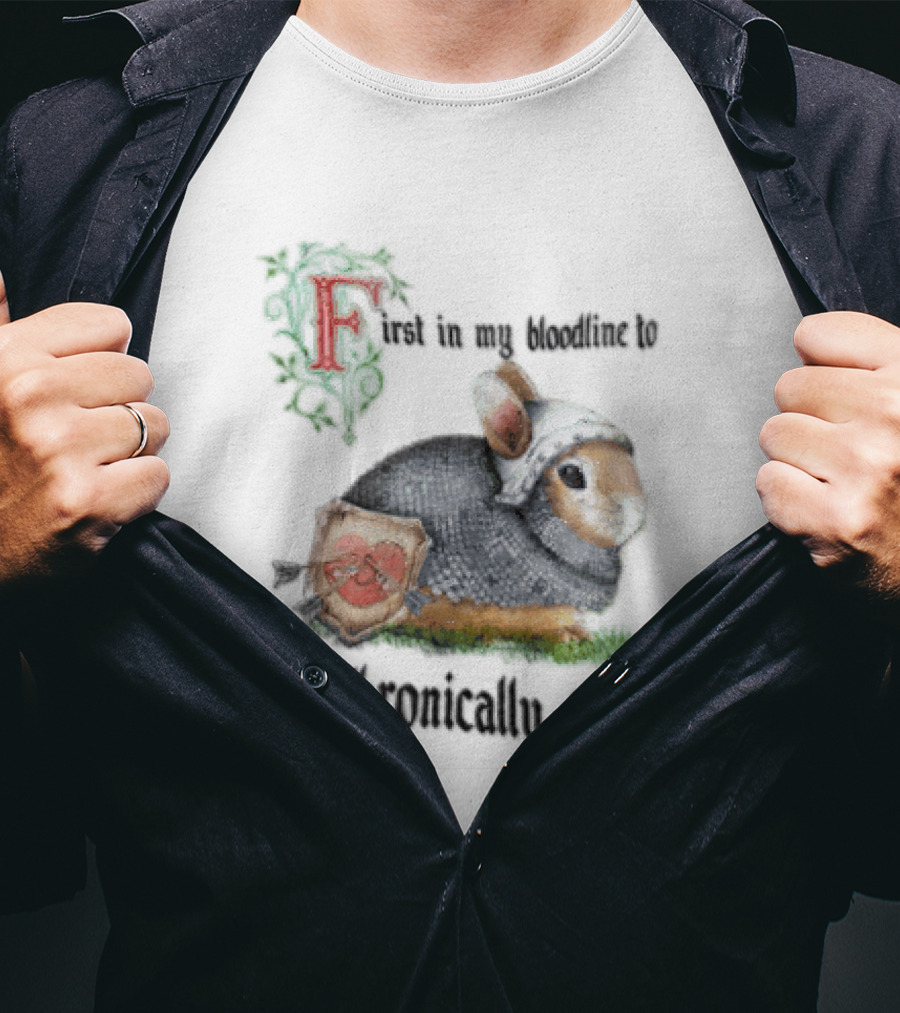 First In My Bloodline Medieval Armored Rabbit Shield Arrows Chronically Online T-Shirt