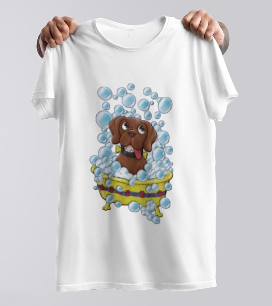Goofy Dog Surrounded By Bubbles In Yellow Tub T-Shirt