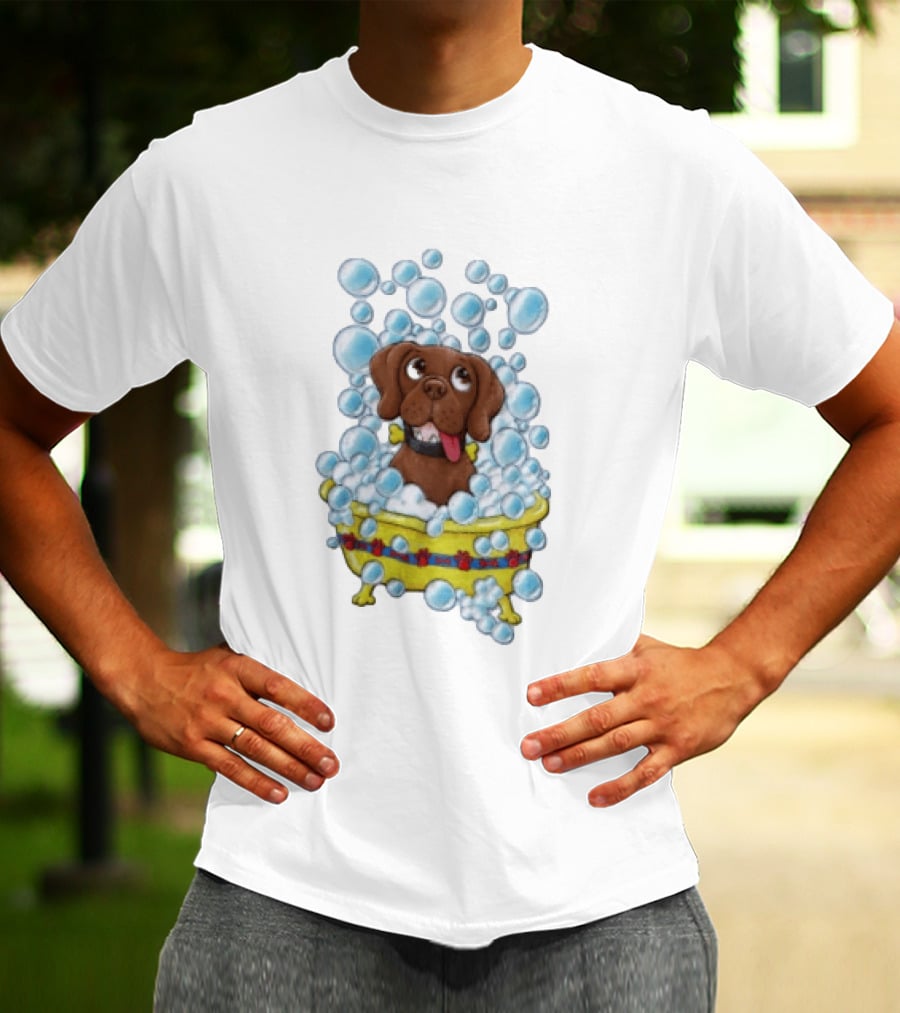 Goofy Dog Surrounded By Bubbles In Yellow Tub T-Shirt