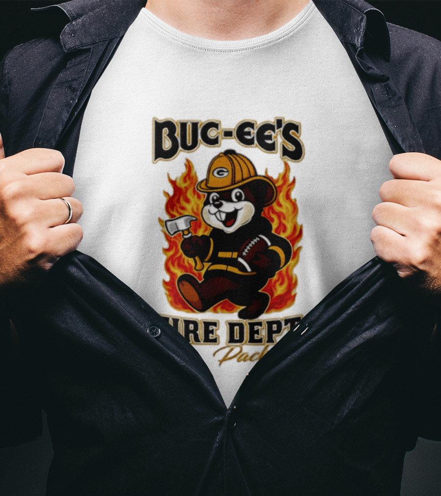 Buc Ee's Fire Dept Go Packers Axe Football Helmet T-Shirt