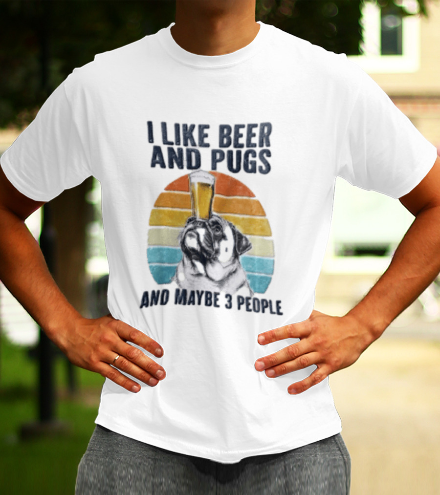 I Like Beer And Pugs Maybe 3 People Sunset Pug Balancing Glass T-Shirt